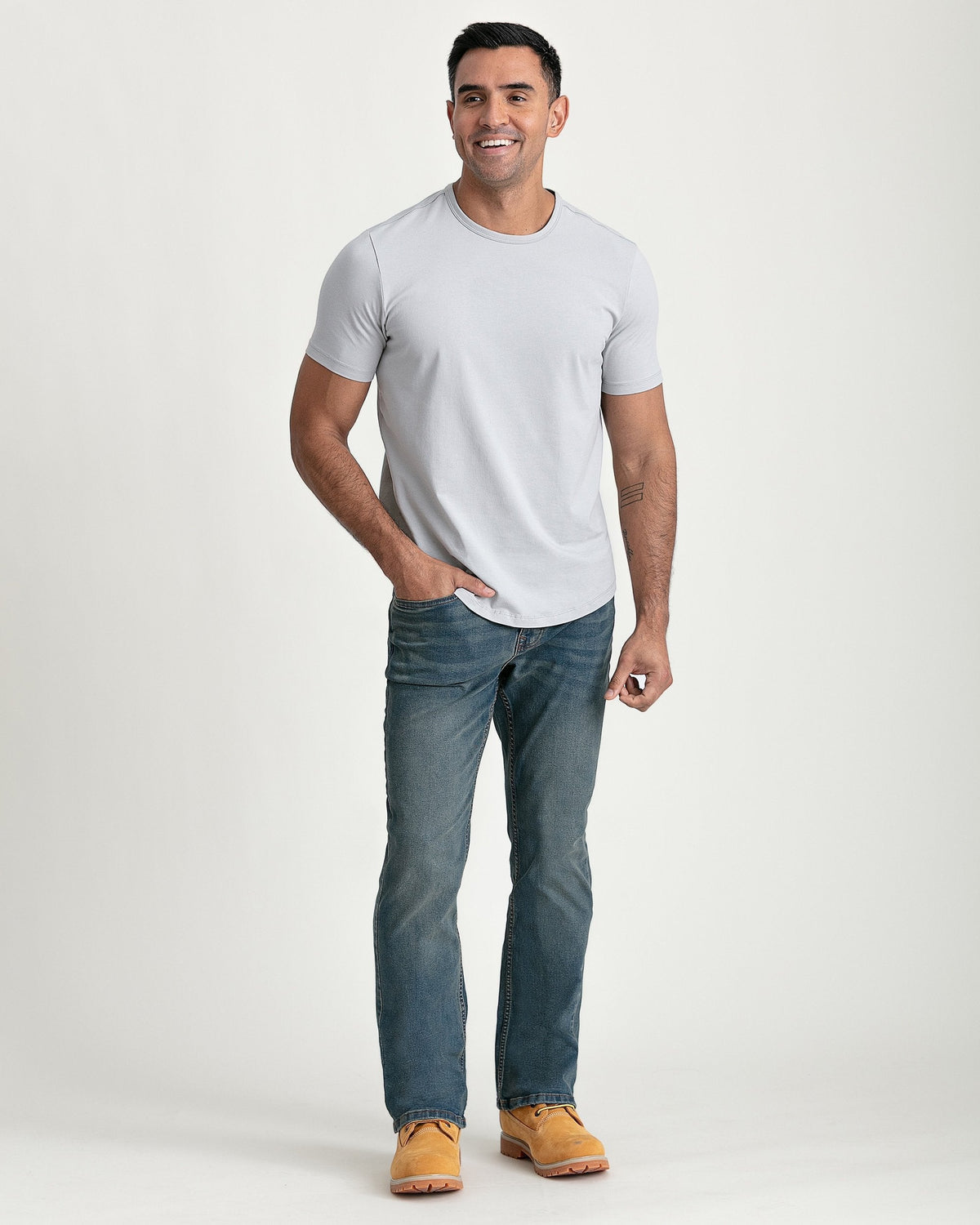 Organic Crew Neck T-Shirt 3 Pack (Slim Fit) / Light Grey
