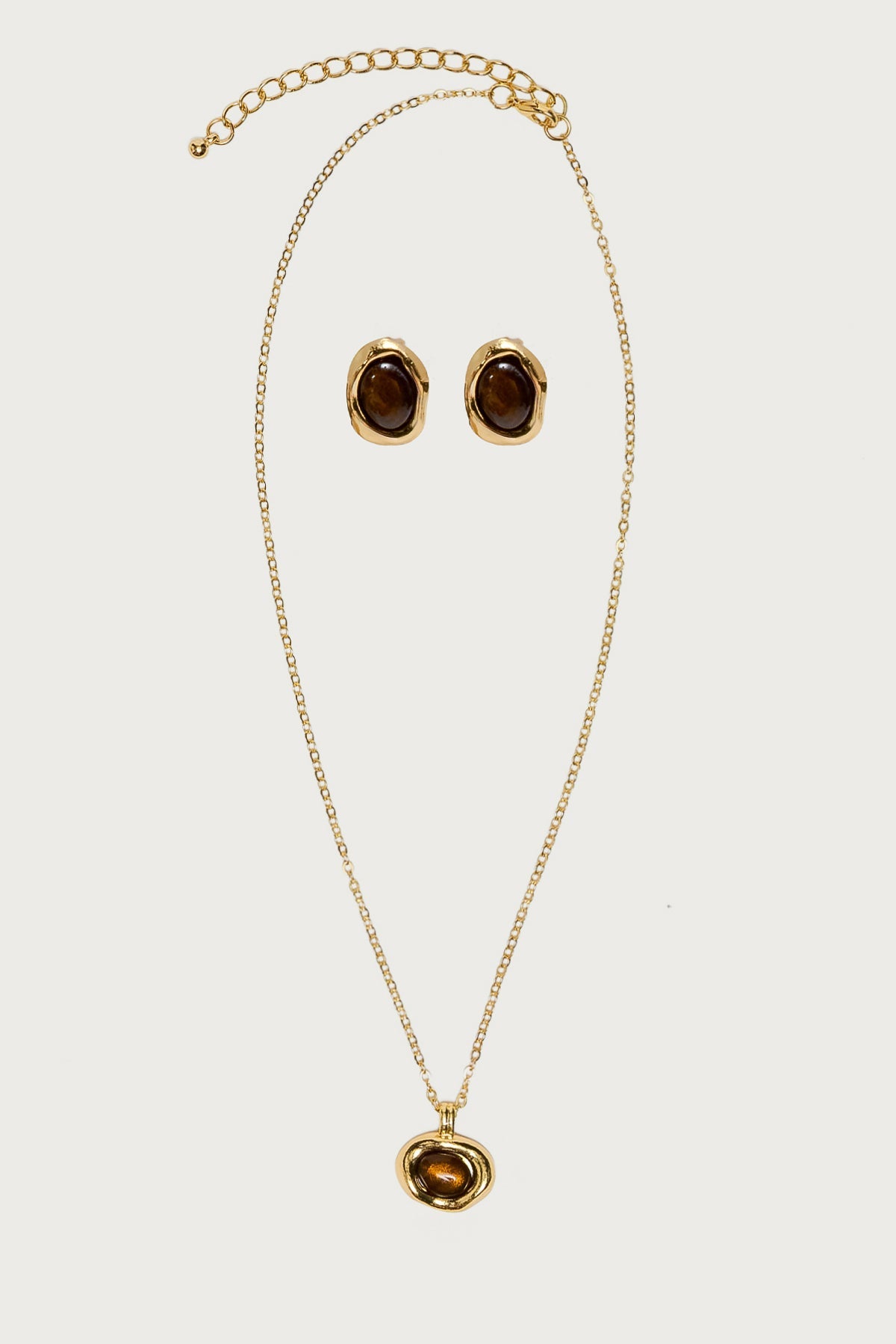 Abstract Oval Pendant Necklace & Earring Set
