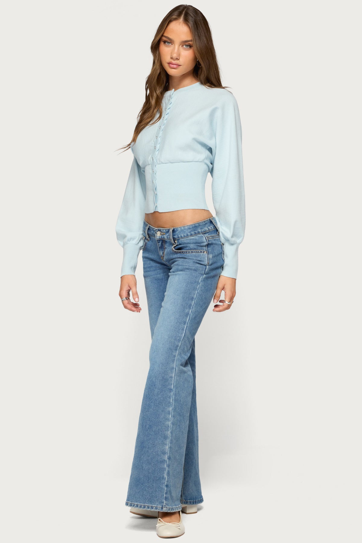 Maizy Puff Sleeve Scalloped Knit Cardigan