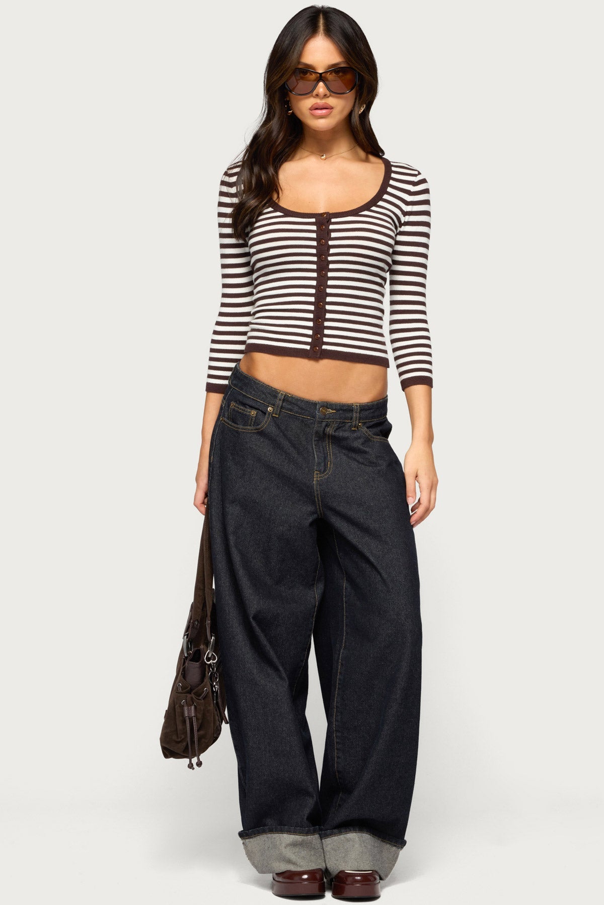 Mily Three-Quarter Sleeve Striped Cardigan