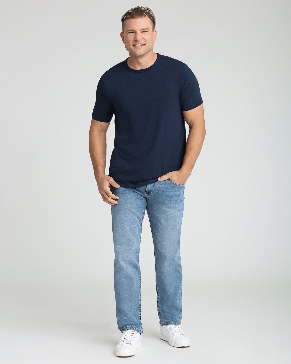 Organic Crew Neck T-Shirt 3 Pack (Slim Fit) / Navy