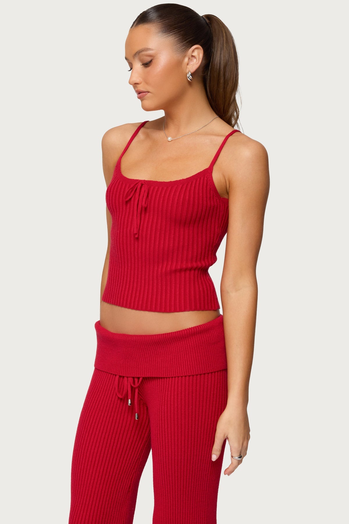 Adannah Tie Ribbed Knit Tank Top