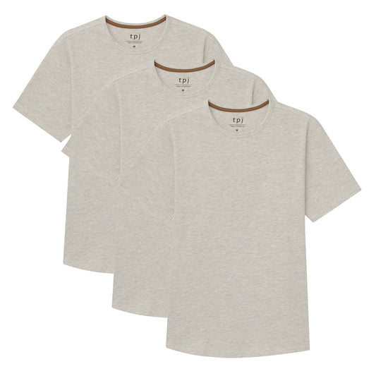 Organic Crew Neck T-Shirt 3 Pack (Slim Fit) / Oatmeal Heather