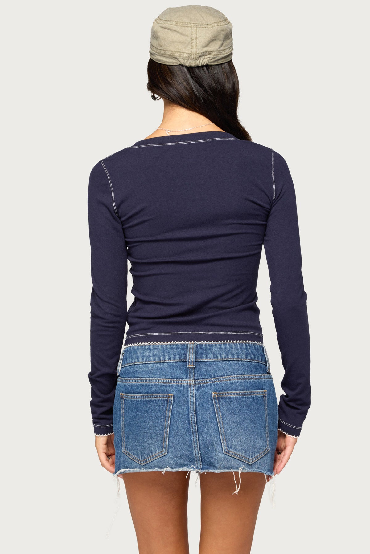 Yael Contrast Stitch Henley Top