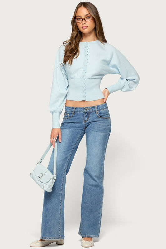Maizy Puff Sleeve Scalloped Knit Cardigan