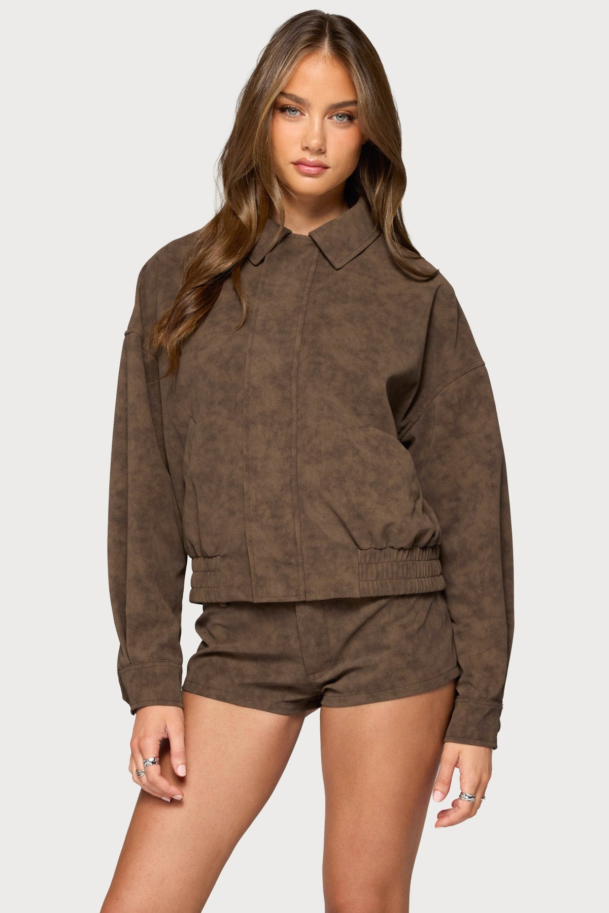 Rinnah Faux Suede Bomber Jacket