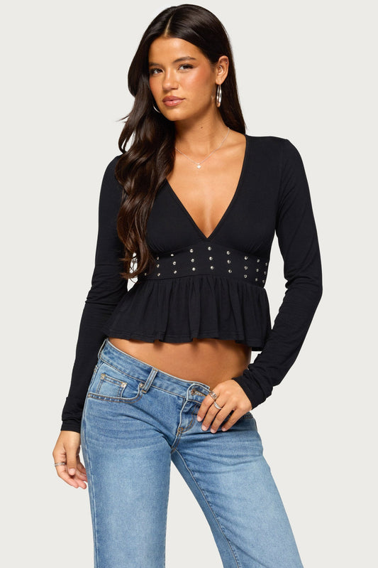 Corrah Studded Peplum Top
